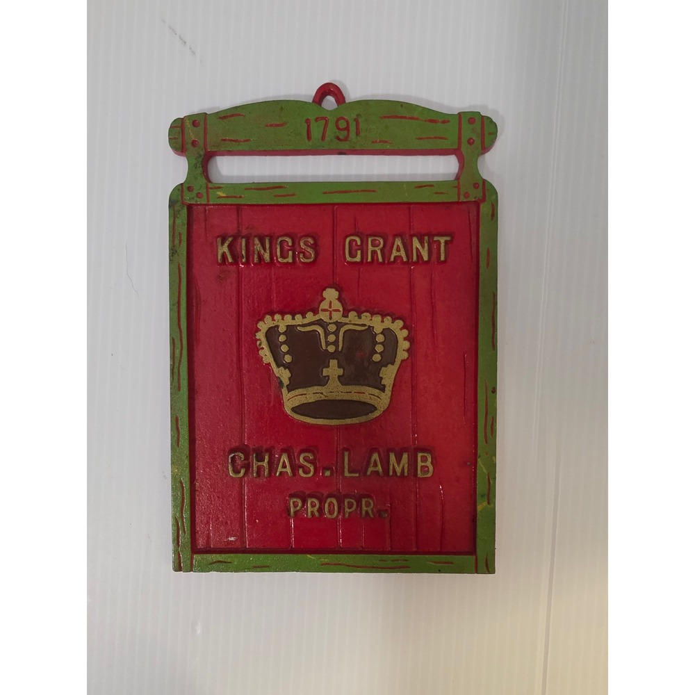 Kings Grant Tavern Sign Wall Plaque Red Green Fair 1791 Chas Lamb Propr